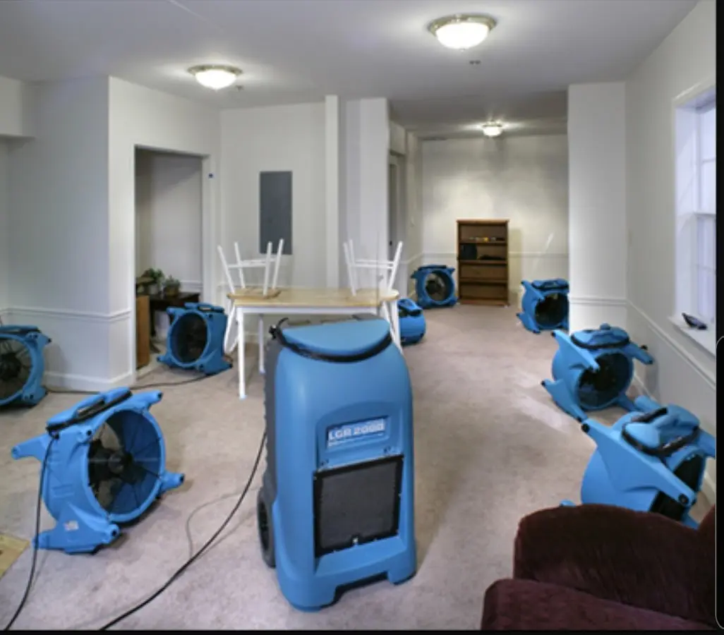 Air movers and dehumidifier setup for Water Damage Restoration in Old Jamestown